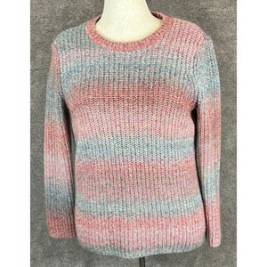 J Jill Sweater Womens Large Pink Striped Chunky Knit Pullover Colorful Rainbow